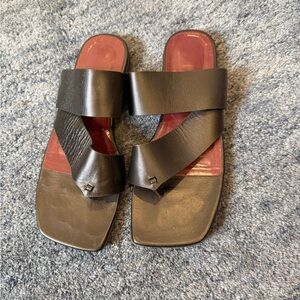 STAUD Black and Brown Leather Sandals